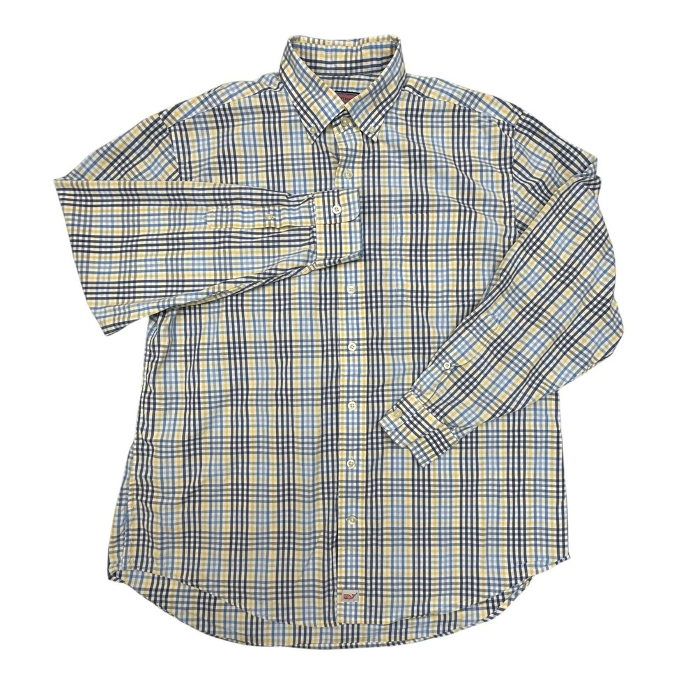 Vineyard Vines Shirt Mens Large Blue Yellow Plaid Murray Cotton Button Up